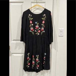 Black Embroidered floral Fit and flair dress